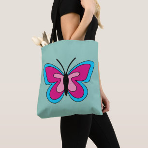 Tote Bag Papillon bleu magenta rose