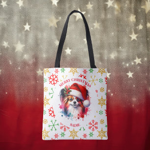 Tote Bag Papillon Chien à Santa Hat Noël Personnalisé