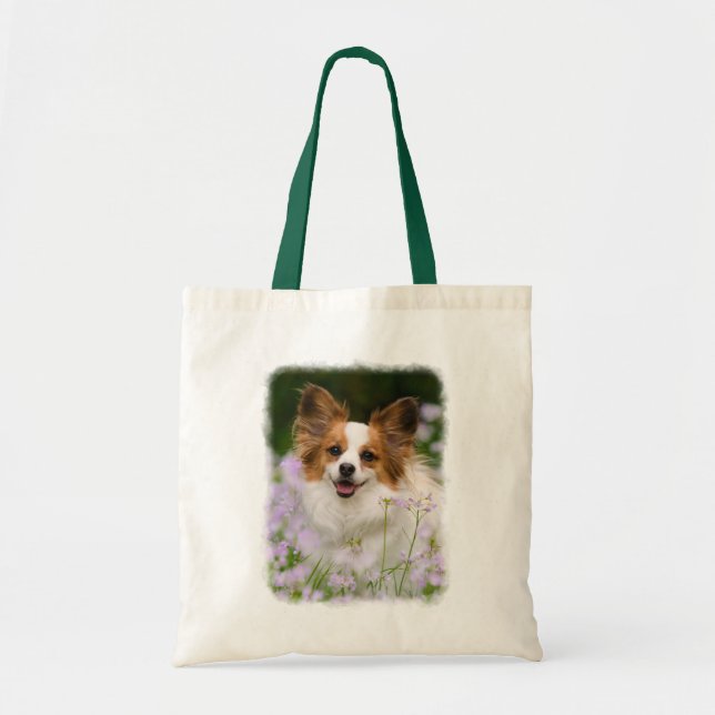 Tote Bag Papillon Chien Cute Portrait romantique en fleurs (Devant)