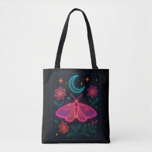Tote Bag Papillon cosmique néon Fleurs éthérées et étoile