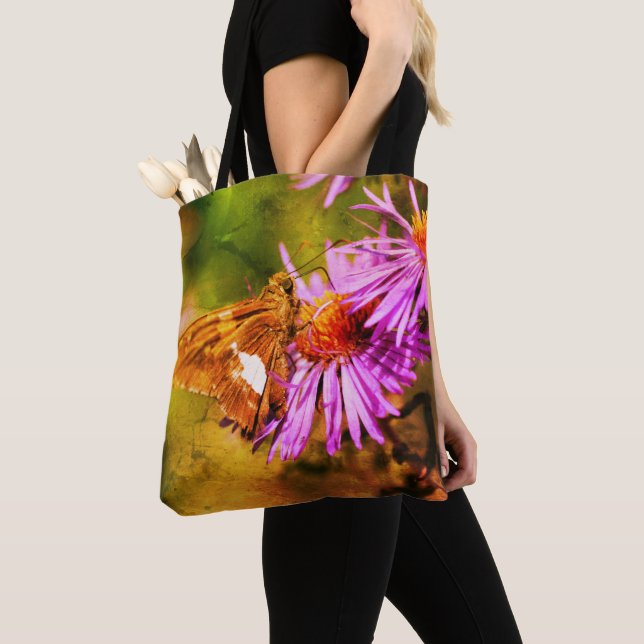 Tote Bag Papillon de la dame peint Wild Aster Flower Art (De près)