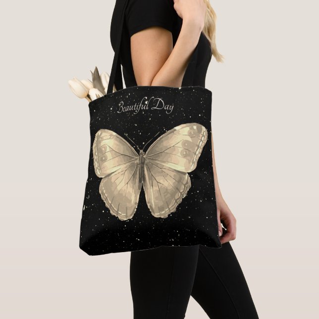 Tote Bag Papillon doré et ciel noir aux étoiles (De près)