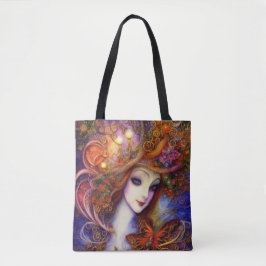 Tote Bag Papillon Et Déesse De Jardin En Aquarelle Blues