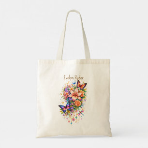 Tote Bag Papillon Floral – Accent Doré Élégant – (Sur mesur
