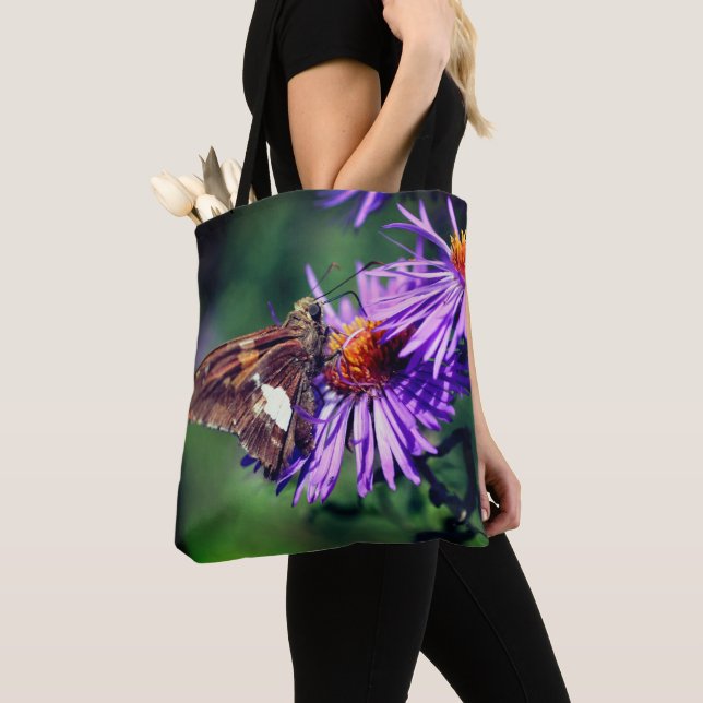 Tote Bag Papillon Lady Peint Sur Fleur Aster Sauvage (De près)
