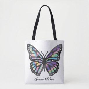 Tote Bag Papillon monarque coloré holographe moderne feuill