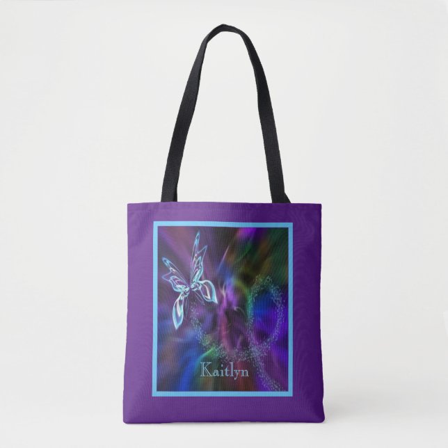 Tote Bag Papillon noir bleu violet Abstrait Fourre-tout (Devant)