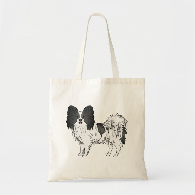 Tote Bag Papillon noir et blanc mignon chien de dessin (Devant)
