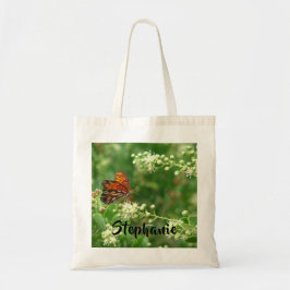 Tote Bag Papillon orange avec nom personnalisé Coton
