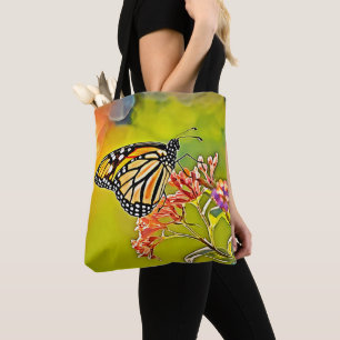 Tote Bag Papillon orange sur la conception de fleurs roses
