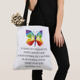 Tote Bag Papillon peint, verset des Lamentations 3:22-24