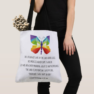Tote Bag Papillon peint, verset des Lamentations 3:22-24