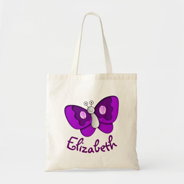 Tote Bag Papillon pourpre nommé fait sur commande (Devant)