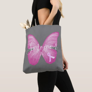 Tote Bag Papillon rose Cancer du sein Survivant