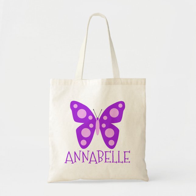 Tote Bag Papillon rose pourpre de filles nommées faites sur (Devant)