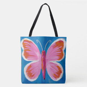 Tote Bag Papillon rose vibrant sur Arrière - plan bleu