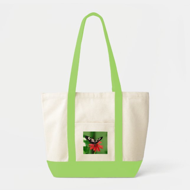 Tote Bag Papillon sur la fleur rouge (Devant)