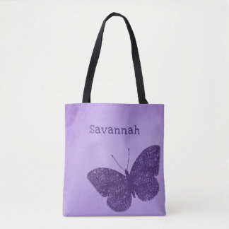 Tote Bag Papillon violet Boho Rustique Fourre-tout