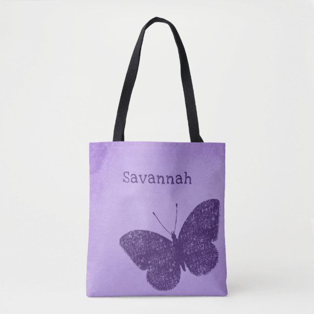Tote Bag Papillon violet Boho Rustique Fourre-tout (Devant)