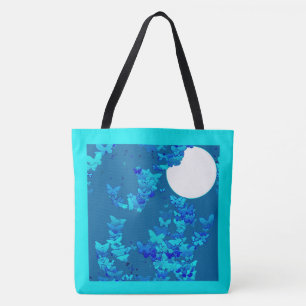 Tote Bag Papillons contre ciel bleu nuit, paysage lunaire