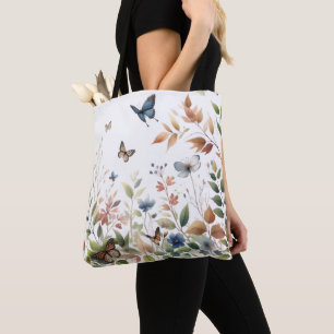 Tote Bag Papillons Élégants avec Feuillage Luxuriant