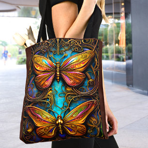 Tote Bag Papillons en bronze sur Aqua Blue