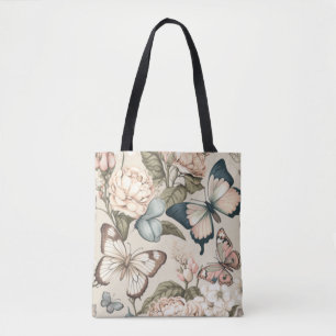 Tote Bag Papillons et fleurs pastel