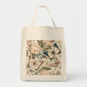 Tote Bag Papillons et fleurs pastel