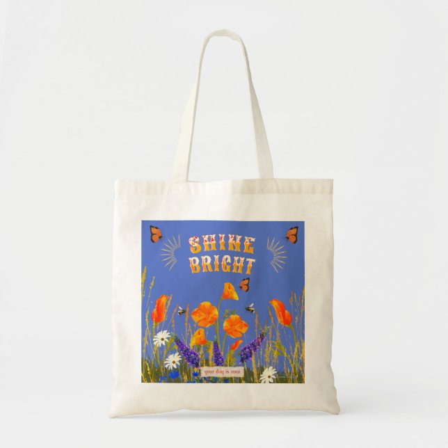Tote Bag Papillons Fleur sauvage floraux (Devant)