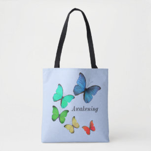 Tote Bag Papillons multicolores sur bleu clair