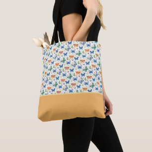 Tote Bag Papillons Vert Jaune Bleu Fleurs Bloc de Couleurs
