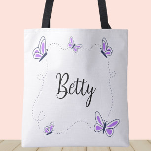Tote Bag Papillons violets et blancs fantaisistes