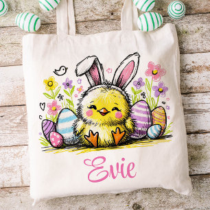 Tote Bag Pâques Enfants Nom Filles Bunny Chick