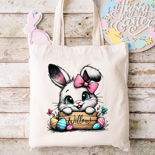 Tote Bag Pâques Enfants Nom Filles Lapin (Easter Bunny Tote Bag)