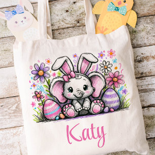 Tote Bag Pâques Enfants Nom Filles Lapin Éléphant