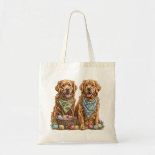 Tote Bag Pâques Golden Retriever Chiens Pâques Panier