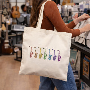 Tote Bag Parade de Saxophones en Arc-en-Ciel pour Amoureux
