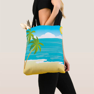 Tote Bag Paradis de plage tropicale avec palmiers