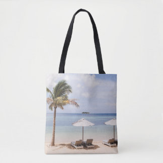 Tote Bag Parapluies tropicales : blanc, palmier.