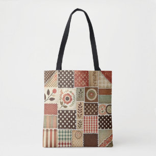 Tote Bag Parcelle en terre cuite unique & Patchwork Rustiqu