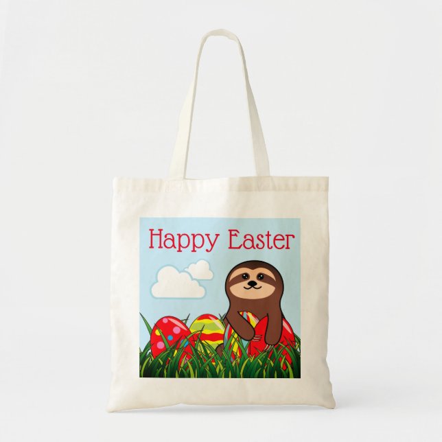 Tote Bag Paresse heureuse de Pâques et oeufs de pâques sur (Devant)