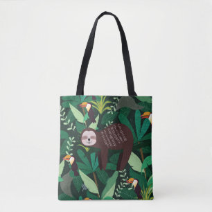 Tote Bag Paresse mignonne en vert tropical illustration mot