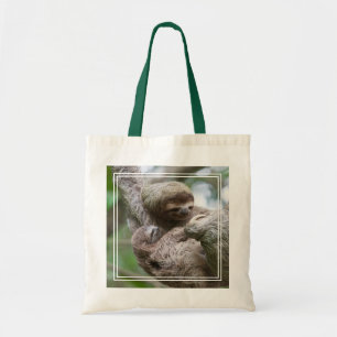 Tote Bag Paresseux bébé avec sa mère suspendue à un arbre