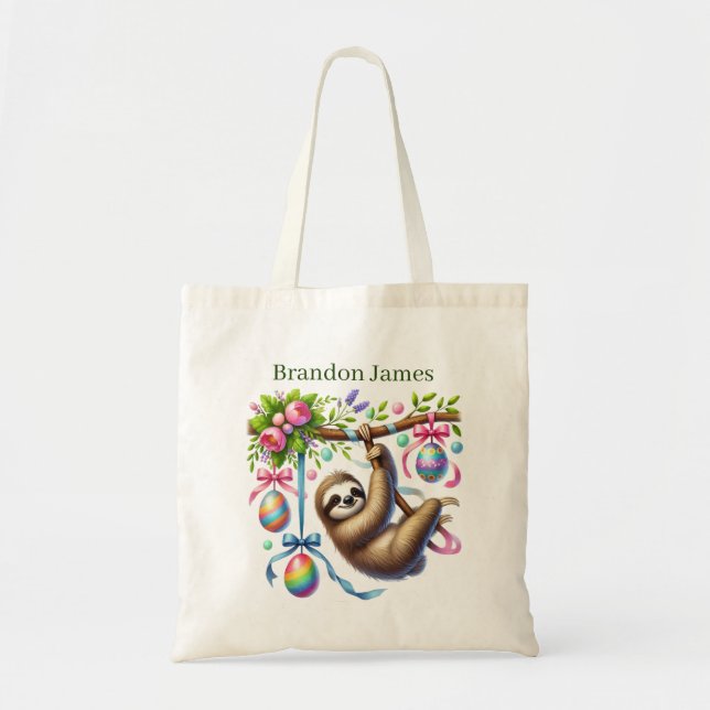 Tote Bag Paresseux de Pâques cool ajouter un nom  (Devant)