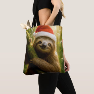 Tote Bag Paresseux mignon portant un chapeau de Père Noël