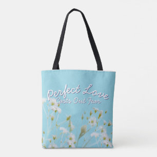 Tote Bag Parfait Amour Chasse la Peur Bébé Bleu Chrétien