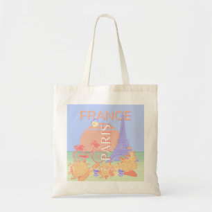 Tote Bag Paris, France, Art du voyage, Preppy, Pastel, Bleu