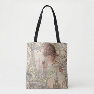 Tote Bag Paris France Jolie Fille Douce Tour Eiffel
