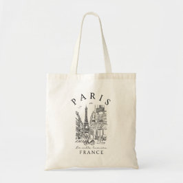 Tote Bag Paris France – Sketch with Eiffel Tower & Café