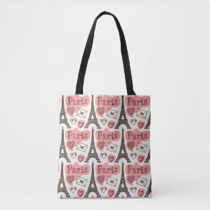 Tote Bag Paris France Tour Eiffel Romance Joli Motif